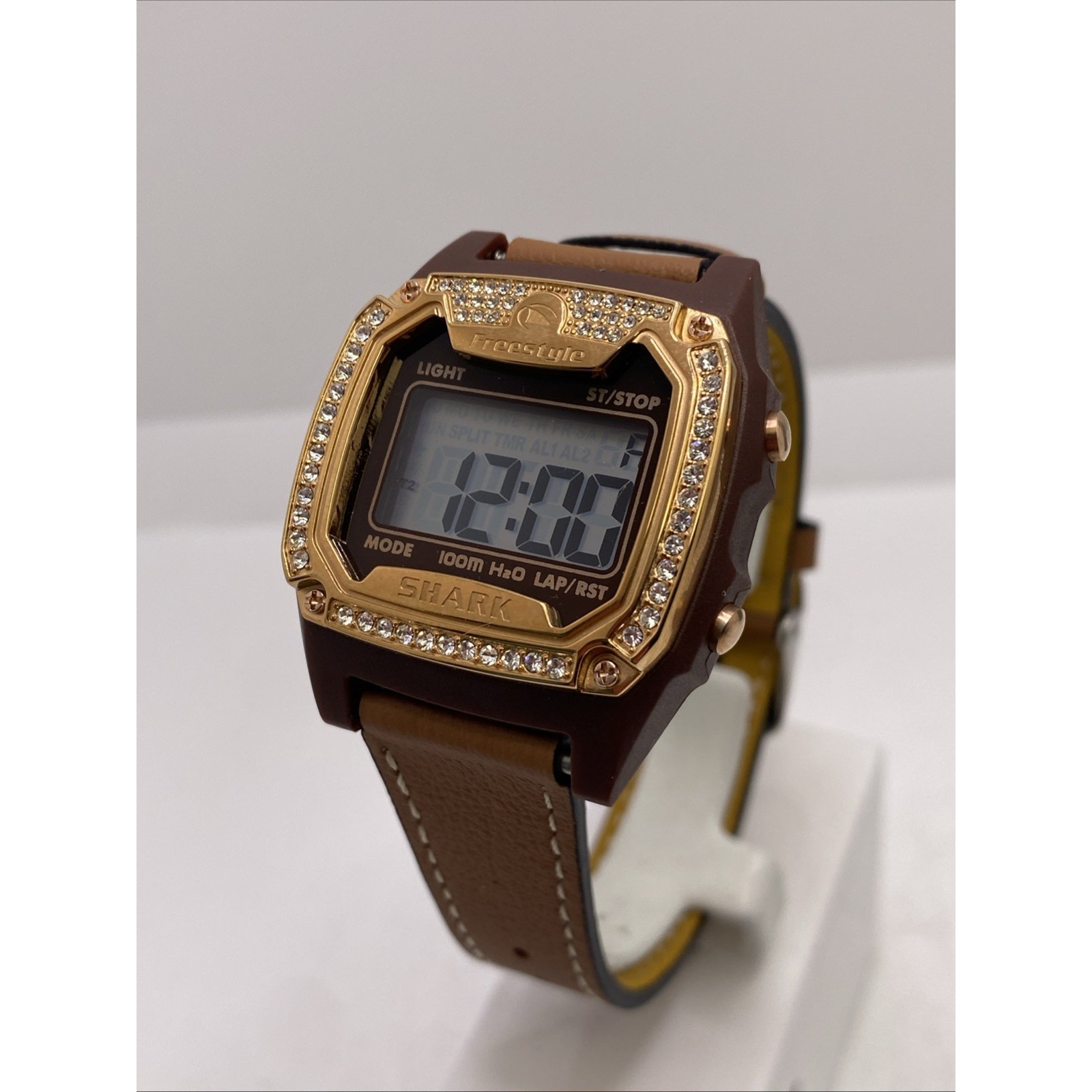 Freestyle Shark Rosegold Rhinestone Brown Leather Band Surfing Watch New Battery — image 2 of 7